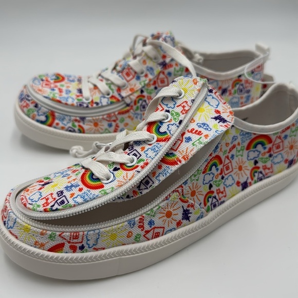 NWT BILLY Footwear LowTop Sneakers Big Girl White with Rainbow House Print - Picture 7 of 12